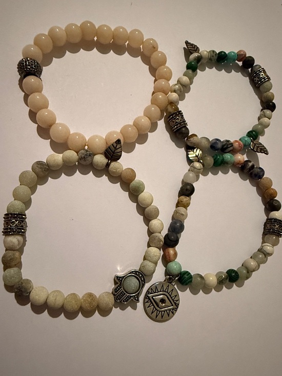 Bohemian Beaded Bracelet Set with Evil Eye and Hamsa Charms - Picture 3 of 7